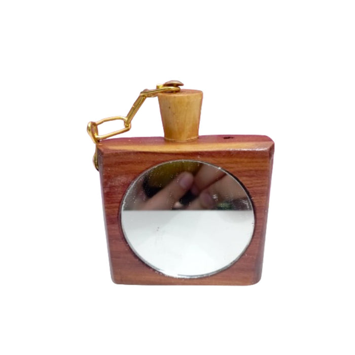 Boite à khôl artisanale rectangulaire avec miroir rond et chaîne métallique | Applicateur de khôl en bois attaché avec chaîne - nilabeautys.com