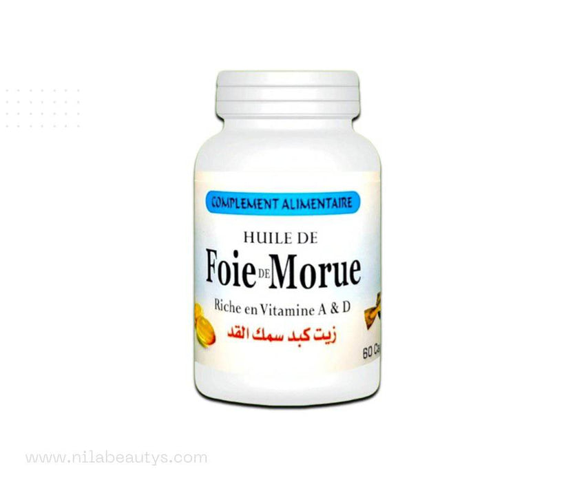 Huile de Foie de Morue | Complément alimentaire 60 capsules | Source naturelle d'oméga-3 et de vitamines essentielles - nilabeautys.com