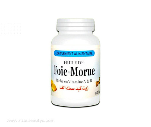 Huile de Foie de Morue | Complément alimentaire 60 capsules | Source naturelle d'oméga - 3 et de vitamines essentielles - nilabeautys.com