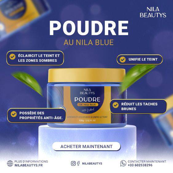 Poudre de Nila Houra | Poudre de nila bleu du Maroc | Antitache | 100% biologique | Indigo poudre | Nila zarka el hourra - nilabeautys.com