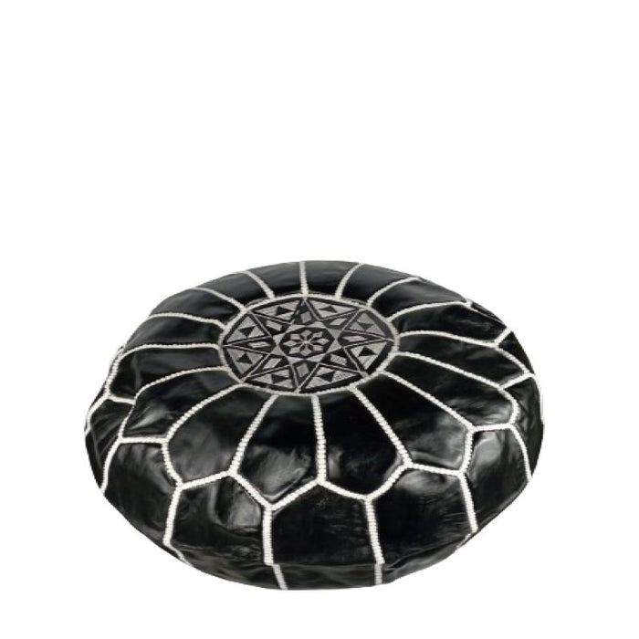 Pouf marocain en cuir avec coutures blanches , Cadeaux maison et Cadeaux de mariage - nilabeautys.com