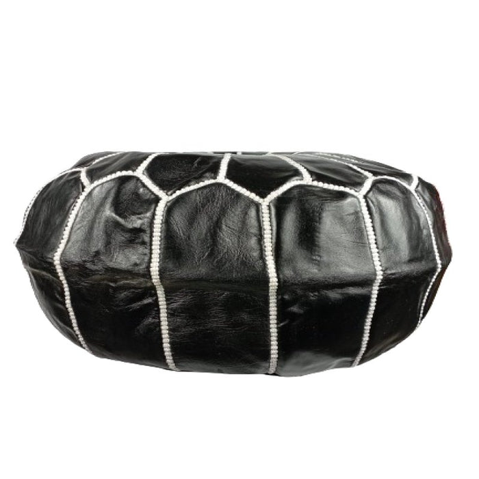 Pouf marocain en cuir avec coutures blanches , Cadeaux maison et Cadeaux de mariage - nilabeautys.com