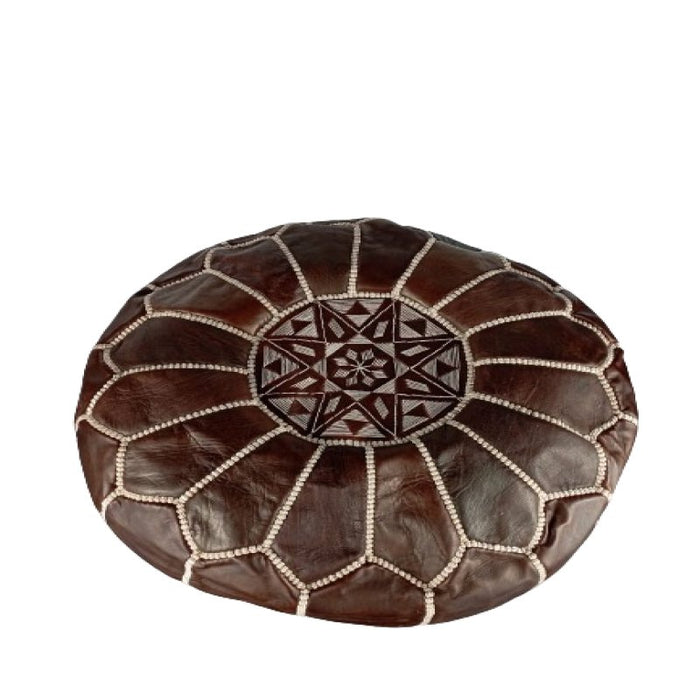 Pouf marocain en cuir avec coutures blanches , Cadeaux maison et Cadeaux de mariage - nilabeautys.com