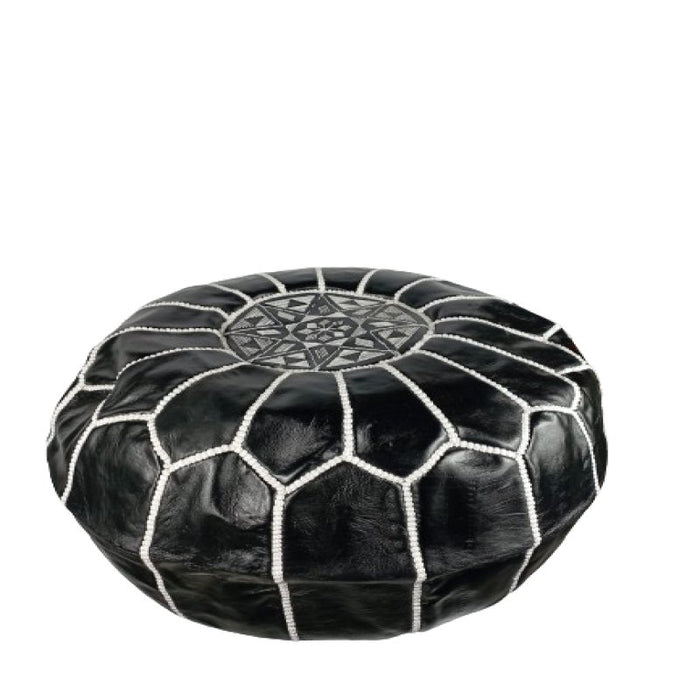 Pouf marocain en cuir avec coutures blanches , Cadeaux maison et Cadeaux de mariage - nilabeautys.com