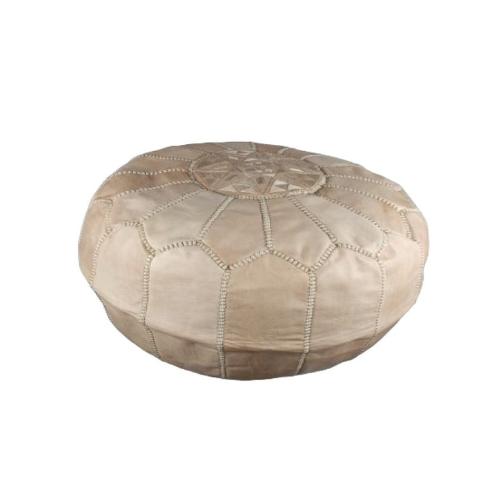 Pouf marocain en cuir avec coutures blanches , Cadeaux maison et Cadeaux de mariage - nilabeautys.com