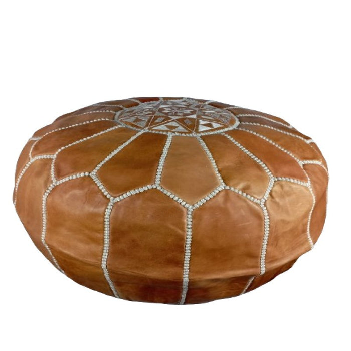 Pouf marocain en cuir avec coutures blanches , Cadeaux maison et Cadeaux de mariage - nilabeautys.com