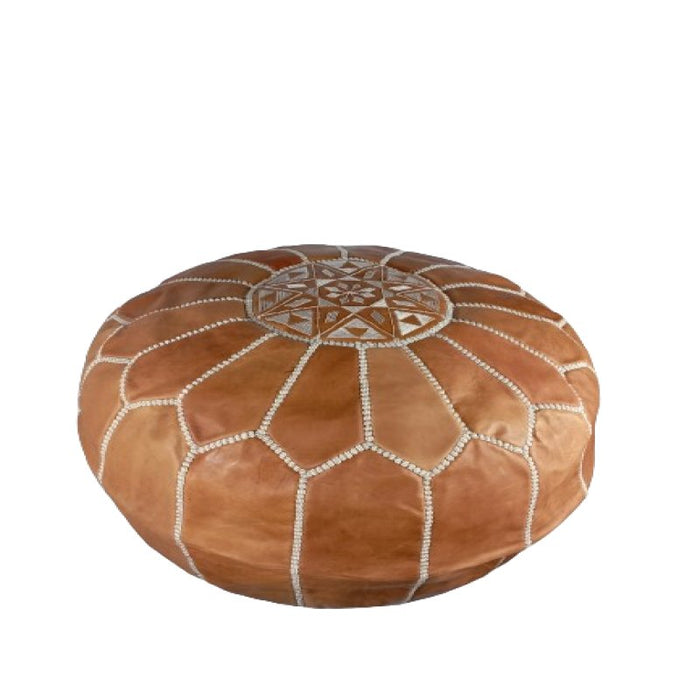 Pouf marocain en cuir avec coutures blanches , Cadeaux maison et Cadeaux de mariage - nilabeautys.com