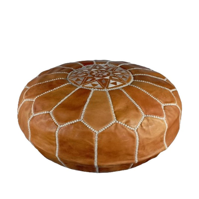 Pouf marocain en cuir avec coutures blanches , Cadeaux maison et Cadeaux de mariage - nilabeautys.com