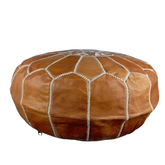 Pouf marocain en cuir avec coutures blanches , Cadeaux maison et Cadeaux de mariage - nilabeautys.com