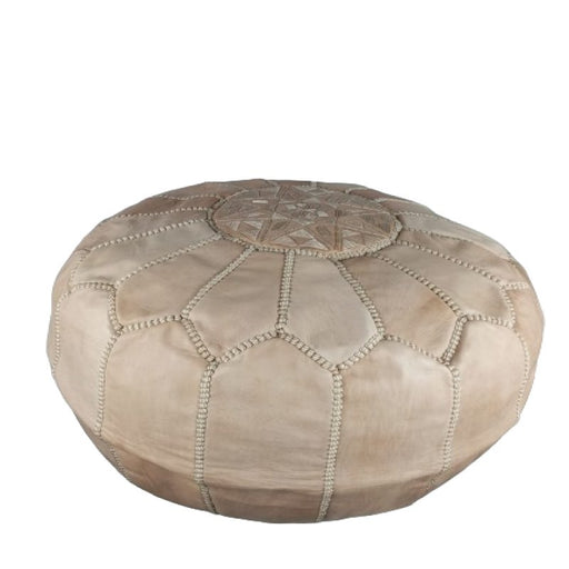 Pouf marocain en cuir avec coutures blanches , Cadeaux maison et Cadeaux de mariage - nilabeautys.com