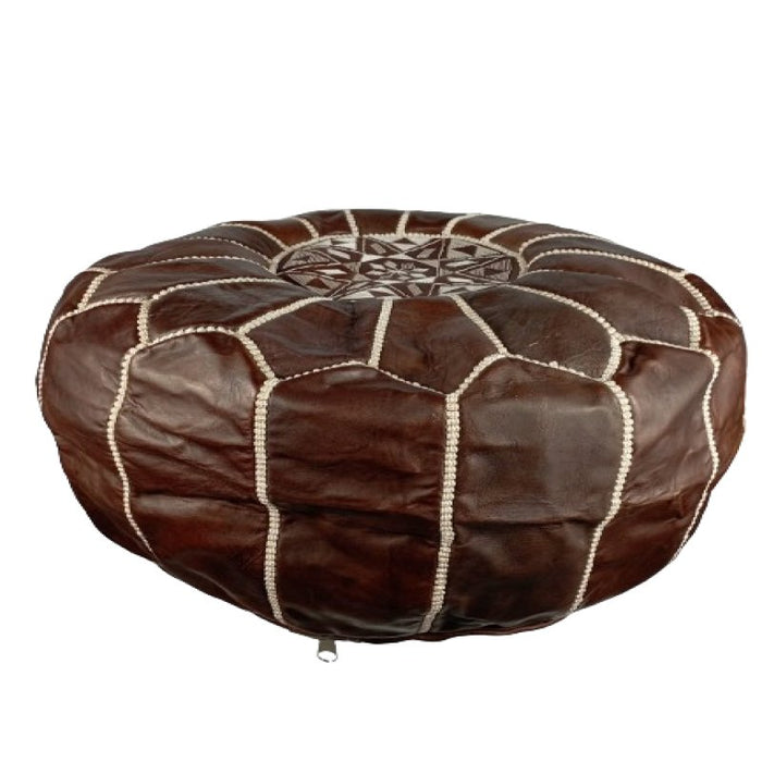 Pouf marocain en cuir avec coutures blanches , Cadeaux maison et Cadeaux de mariage - nilabeautys.com