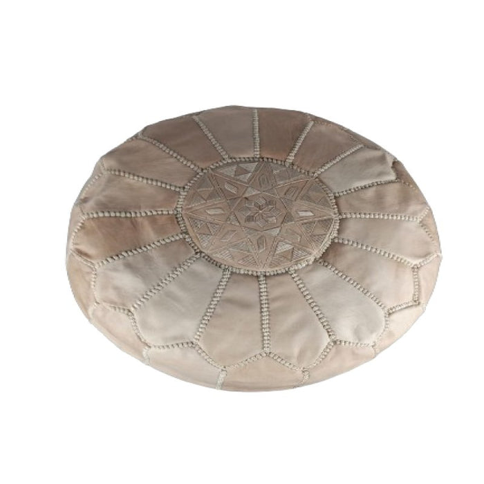 Pouf marocain en cuir avec coutures blanches , Cadeaux maison et Cadeaux de mariage - nilabeautys.com