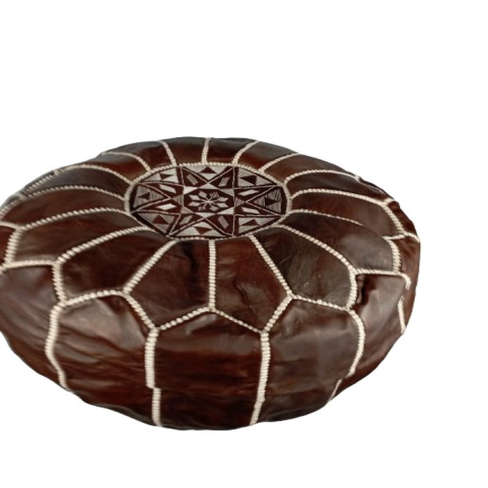 Pouf marocain en cuir avec coutures blanches , Cadeaux maison et Cadeaux de mariage - nilabeautys.com