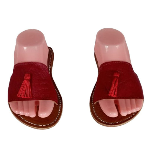 Sandale nu - pieds artisanale marocaine coloré rouge avec Motif tcharchifa artisanal - Confortables, Durables et Élégantes - nilabeautys.com