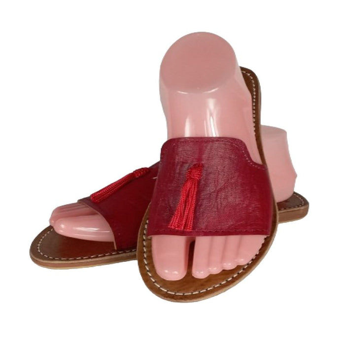 Sandale nu - pieds artisanale marocaine coloré rouge avec Motif tcharchifa artisanal - Confortables, Durables et Élégantes - nilabeautys.com