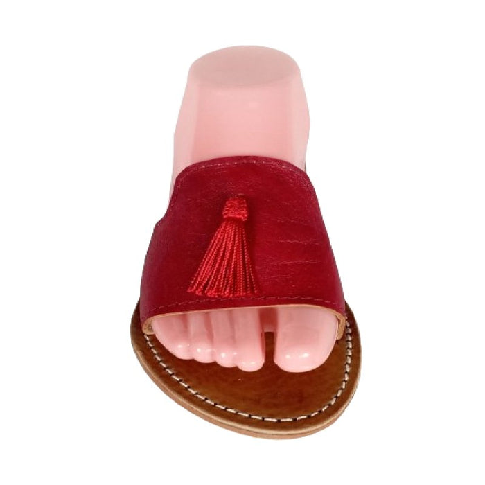 Sandale nu - pieds artisanale marocaine coloré rouge avec Motif tcharchifa artisanal - Confortables, Durables et Élégantes - nilabeautys.com