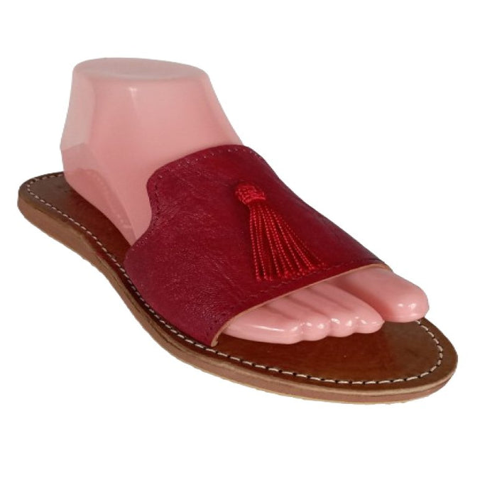 Sandale nu - pieds artisanale marocaine coloré rouge avec Motif tcharchifa artisanal - Confortables, Durables et Élégantes - nilabeautys.com