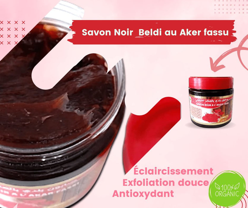 Savon noir beldi aker fassi 200g | Savon beldi exfoliant du Maroc - nilabeautys.com