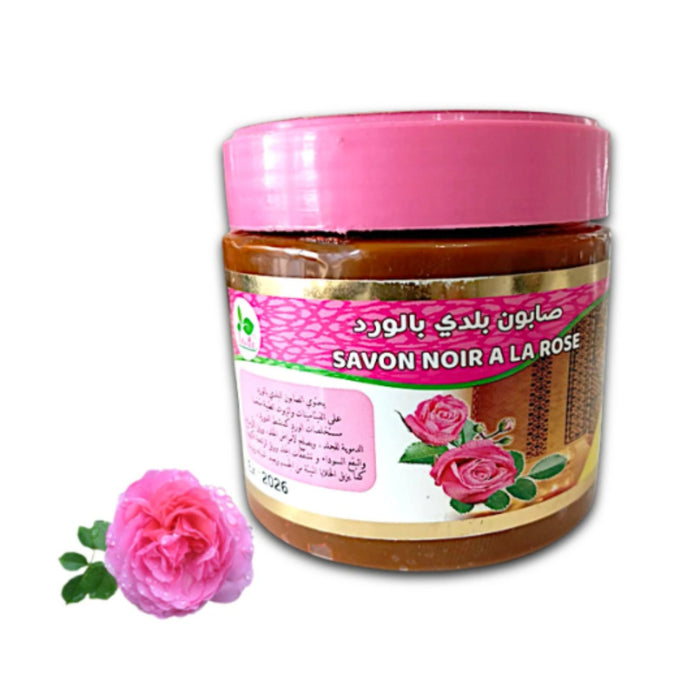 Savon Noir Beldi au Rose du Maroc 200g - Savon Naturel à l'Huile d'Olive et à l'Huile Essentielle de Rose - nilabeautys.com